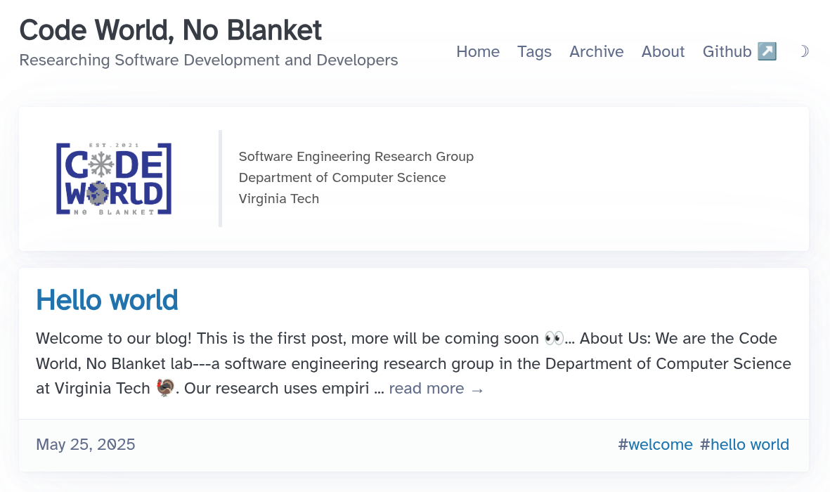 Code World, No Blanket